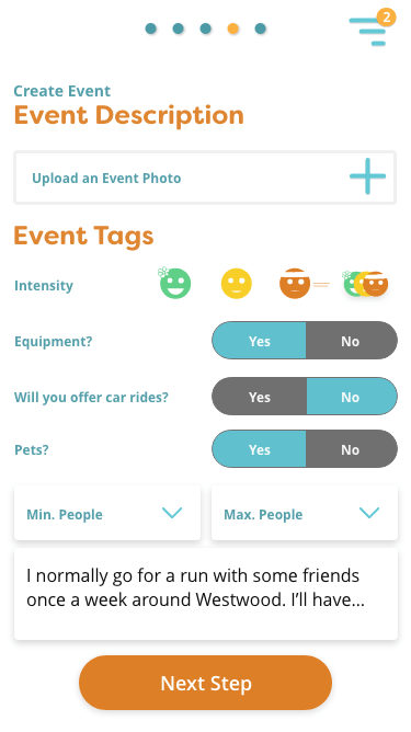 Create Event screens
